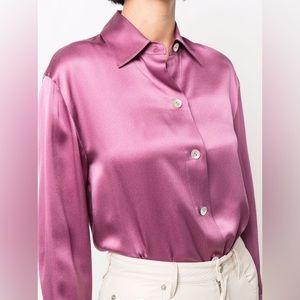 Vince Collared Button-Up Silk Blouse in Camillia (NWT)